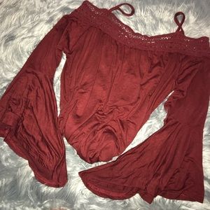 Red off-shoulder top